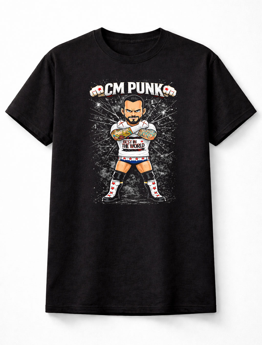 CM Punk Best in the World Wrestling T-Shirt Cartoon Wrestler Graphic Straight Edge Style Fan Tee Bold Fight Design Adults & Kids Unisex T-Shirt