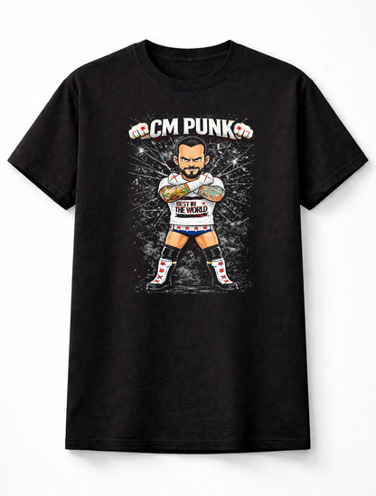 CM Punk Best in the World Wrestling T-Shirt Cartoon Wrestler Graphic Straight Edge Style Fan Tee Bold Fight Design Adults & Kids Unisex T-Shirt