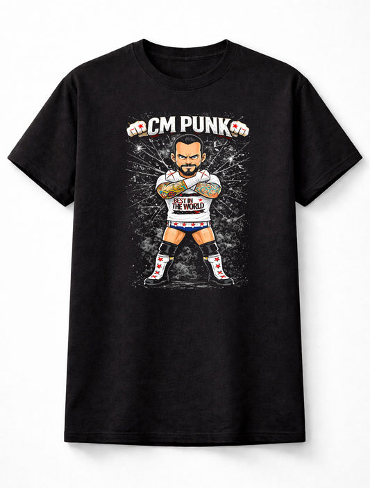 CM Punk Best in the World Wrestling T-Shirt Cartoon Wrestler Graphic Straight Edge Style Fan Tee Bold Fight Design Adults & Kids Unisex T-Shirt