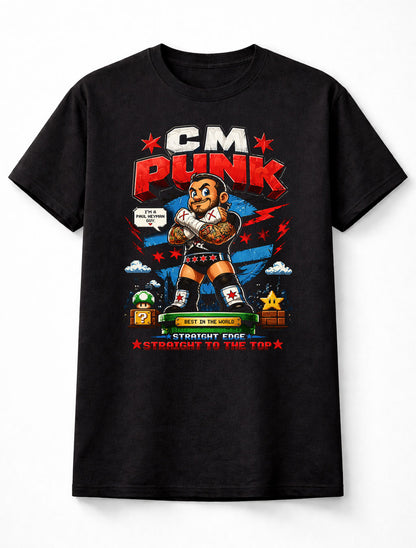 CM Punk Best In The World Wrestling T-Shirt – Straight Edge Mario Nintendo Pixel Fan Tee Adults & Kids Unisex T-Shirt