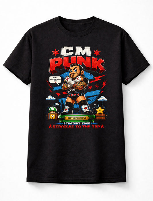 CM Punk Best In The World Wrestling T-Shirt – Straight Edge Mario Nintendo Pixel Fan Tee Adults & Kids Unisex T-Shirt