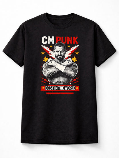 CM Punk Best in the World Wrestling Graphic T-Shirt Chicago Star Straight Edge Fighter Fan Tee Pro Wrestling Adults & Kids Unisex T-Shirt