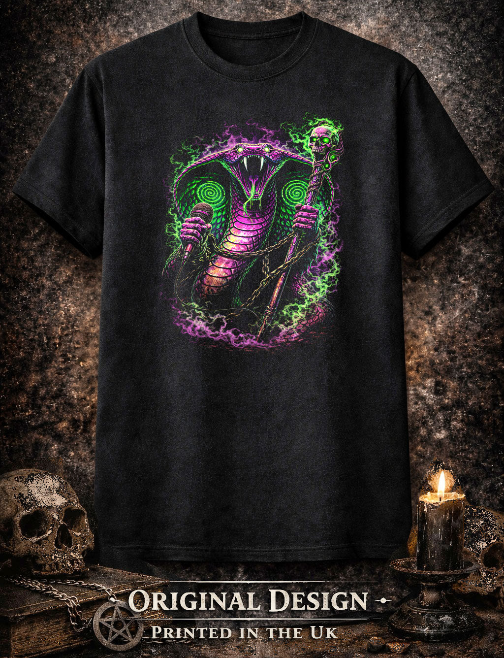 Cobra Heavy Metal Rocker Unisex Graphic T-Shirt Gothic Snake Reptile Music Tee