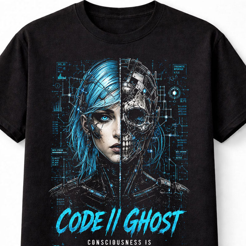 Code Ghost Cyberpunk Cyborg Skeleton Tech Art Unisex T-Shirt