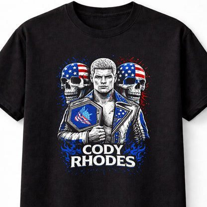 Cody Rhodes American Nightmare Wrestling Graphic T-Shirt USA Flag Champion Belt Patriotic Pro Wrestling Adults & Kids Unisex T-Shirt