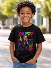 Coldplay Chris Martin Live Concert Colorful Pop Rock Lyrics Graphic T-Shirt Nobody Said It Was Easy Music Fan Festival Tee Adult & Kids Unisex T-Shirt