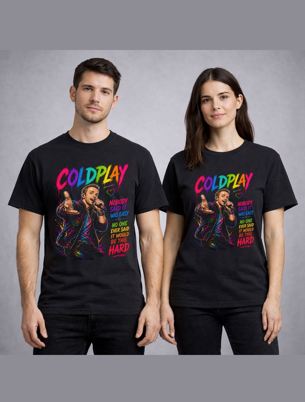 Coldplay Chris Martin Live Concert Colorful Pop Rock Lyrics Graphic T-Shirt Nobody Said It Was Easy Music Fan Festival Tee Adult & Kids Unisex T-Shirt