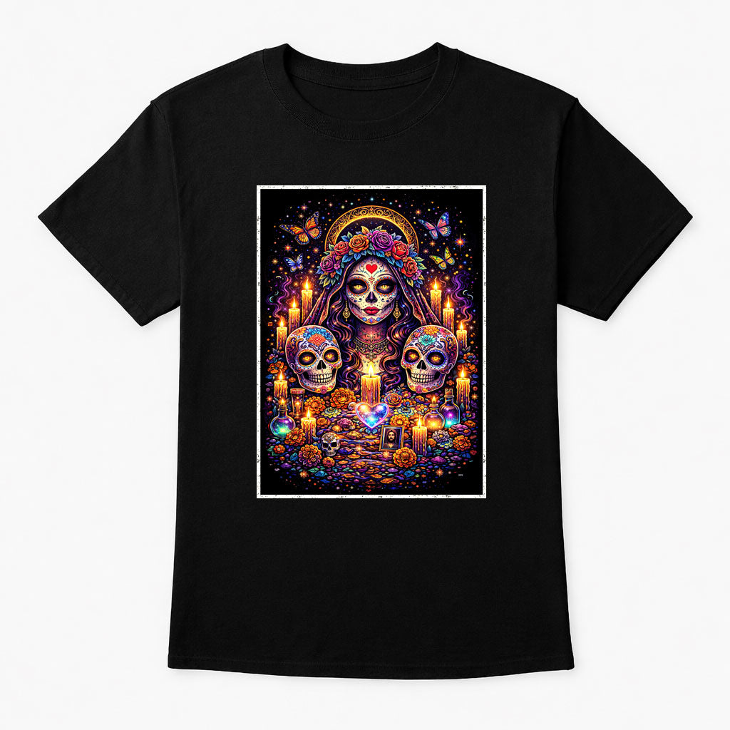 Day of the Dead Unisex T-Shirt Sugar Skull Art Tee Gothic Neon Altar Design