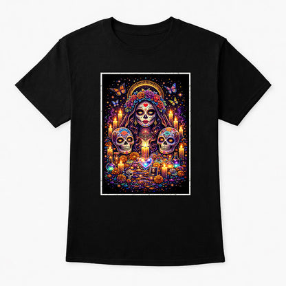 Day of the Dead Unisex T-Shirt Sugar Skull Art Tee Gothic Neon Altar Design
