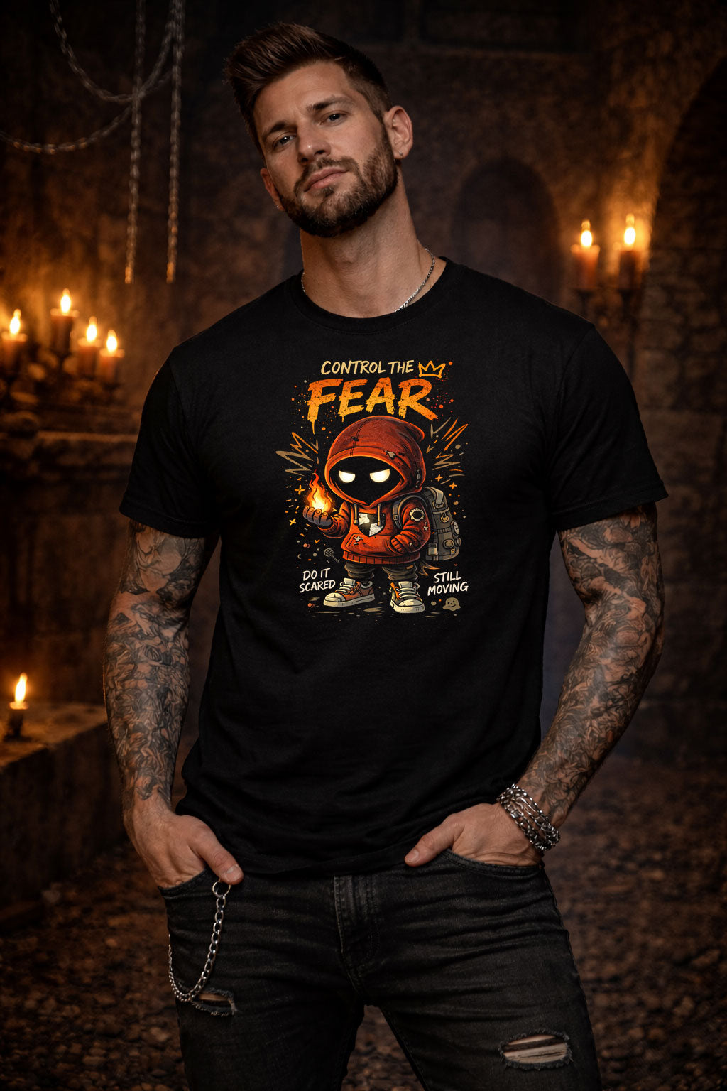 Control the Fear T Shirt Gothic Cartoon Courage Punk Unisex Graphic Tee