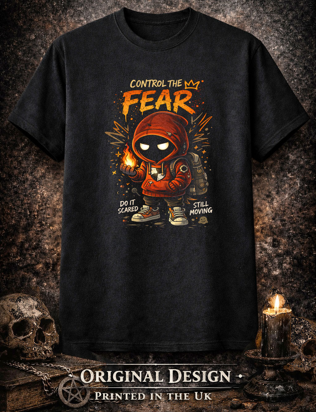 Control the Fear T Shirt Gothic Cartoon Courage Punk Unisex Graphic Tee