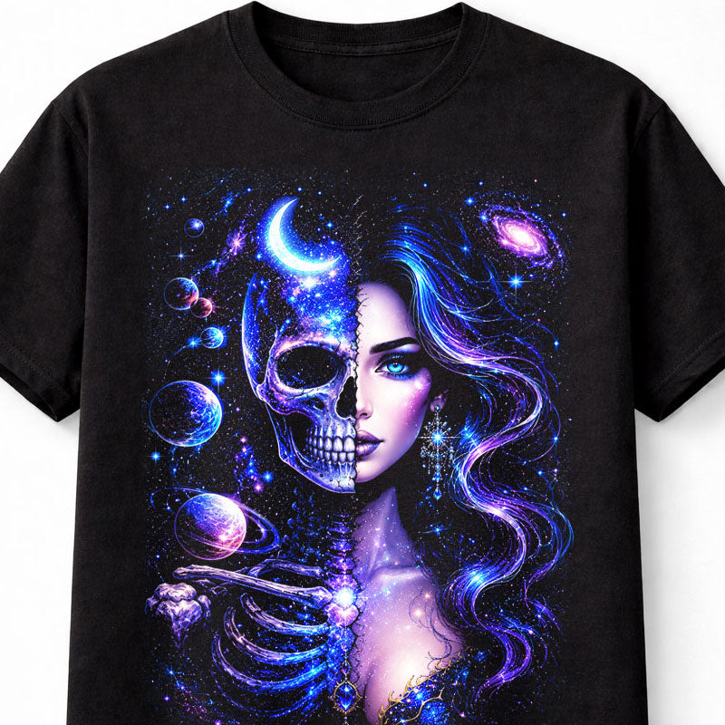 Cosmic Skeleton Goddess Galaxy Moon Gothic Skull Unisex T-Shirt