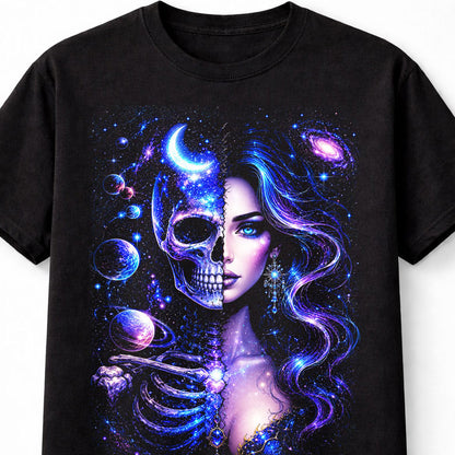 Cosmic Skeleton Goddess Galaxy Moon Gothic Skull Unisex T-Shirt