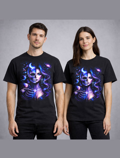 Cosmic Skeleton Goddess Galaxy Moon Gothic Skull Unisex T-Shirt