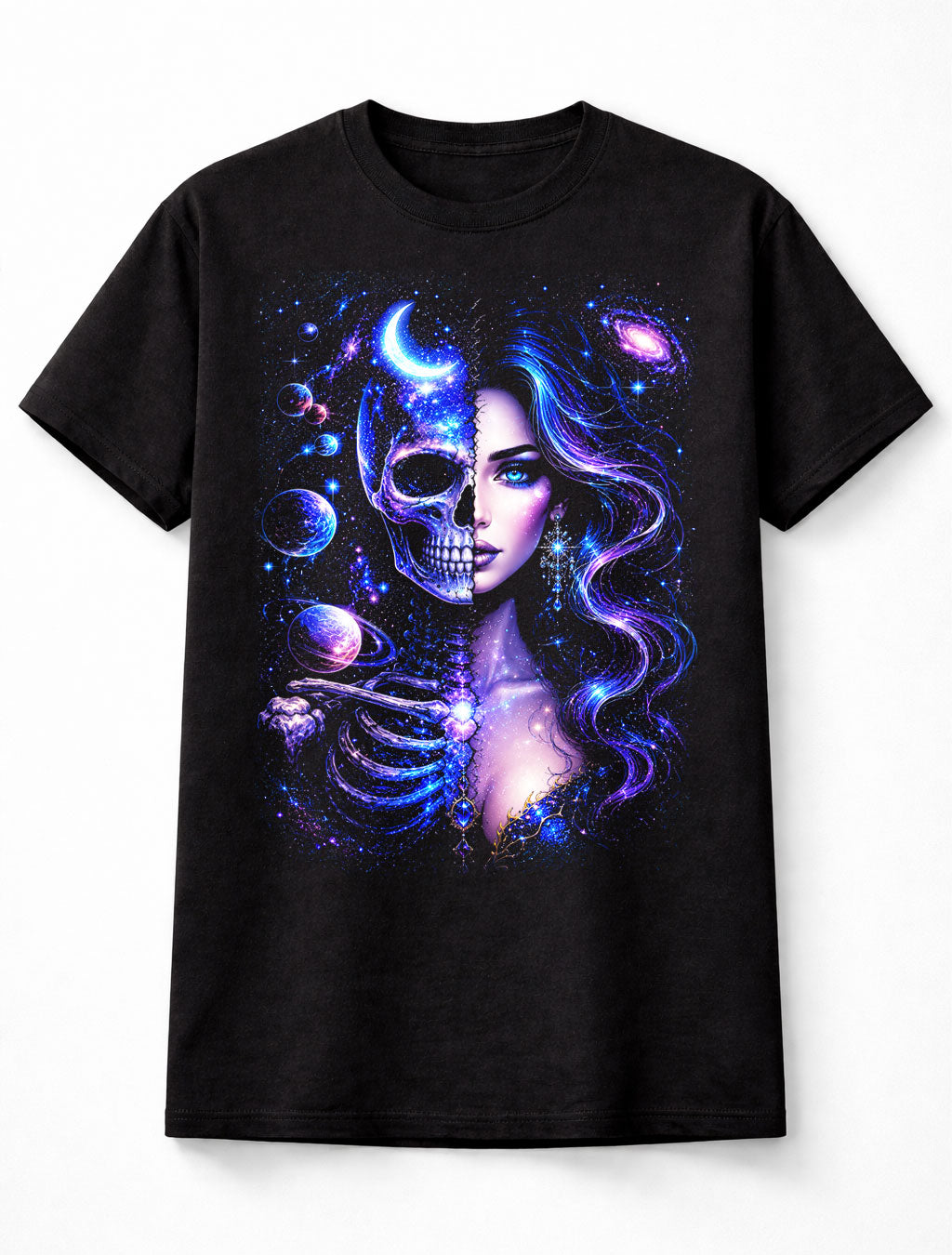 Cosmic Skeleton Goddess Galaxy Moon Gothic Skull Unisex T-Shirt