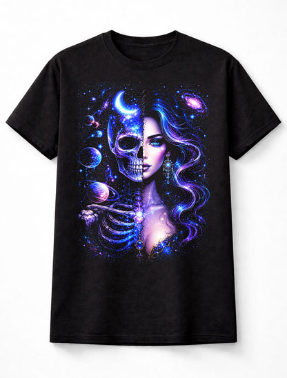 Cosmic Skeleton Goddess Galaxy Moon Gothic Skull Unisex T-Shirt