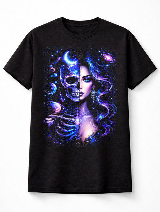 Cosmic Skeleton Goddess Galaxy Moon Gothic Skull Unisex T-Shirt