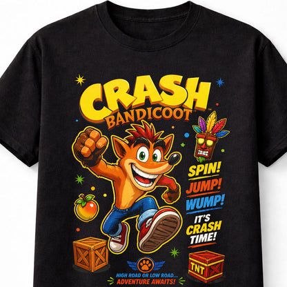 Crash Bandicoot T-Shirt Retro Gaming Graphic Tee PlayStation Classic Video Game Character Shirt Spin Jump Wump Aku Aku Mask Adults & Kids Unisex T-Shirt