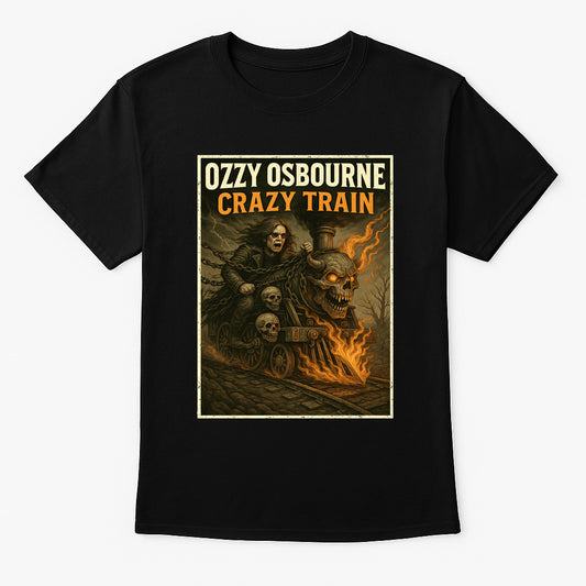 Ozzy Osbourne “Crazy Train” Unisex T-Shirt – Classic Heavy Metal Fiery Skull Graphic Tee
