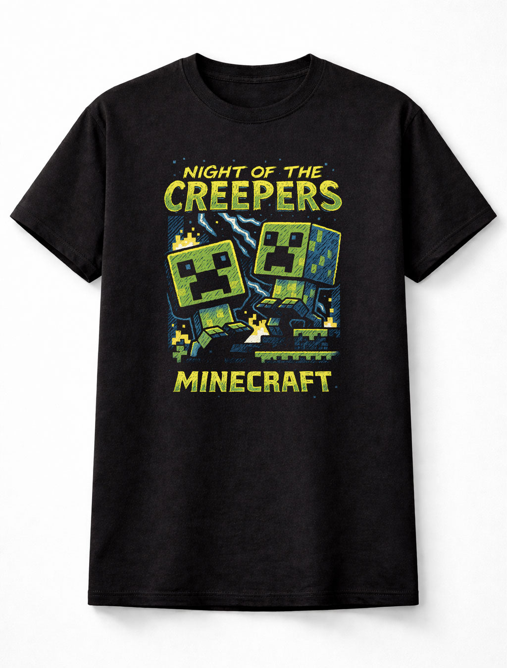 Creeper Minecraft T-Shirt Night Of The Creepers Retro Unisex Black Graphic Tee