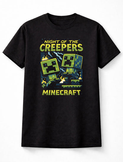 Creeper Minecraft T-Shirt Night Of The Creepers Retro Unisex Black Graphic Tee