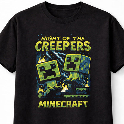 Creeper Minecraft T-Shirt Night Of The Creepers Retro Unisex Black Graphic Tee