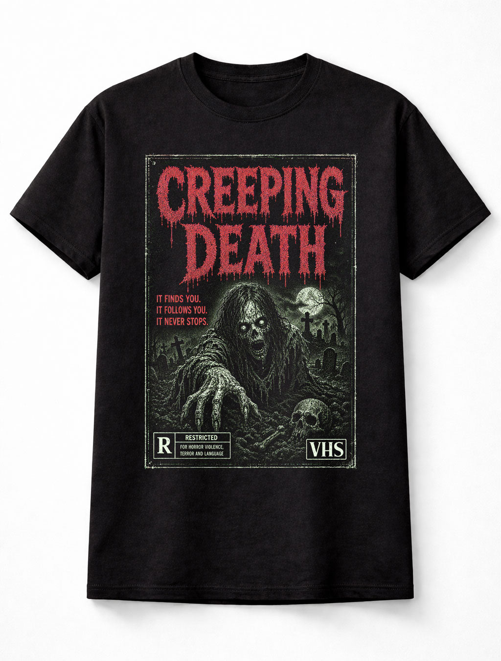 Creeping Death Horror Zombie VHS Graveyard Gothic Halloween Unisex T-Shirt