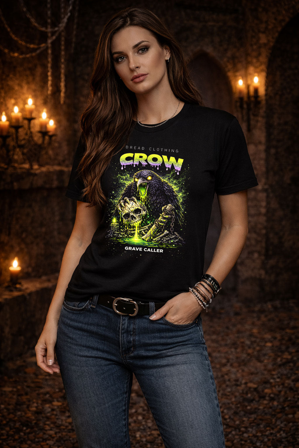 Crow Grave Caller Unisex Toxic Gothic Horror Bird Murder Graphic T-Shirt