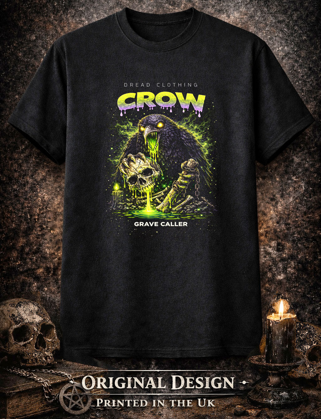 Crow Grave Caller Unisex Toxic Gothic Horror Bird Murder Graphic T-Shirt