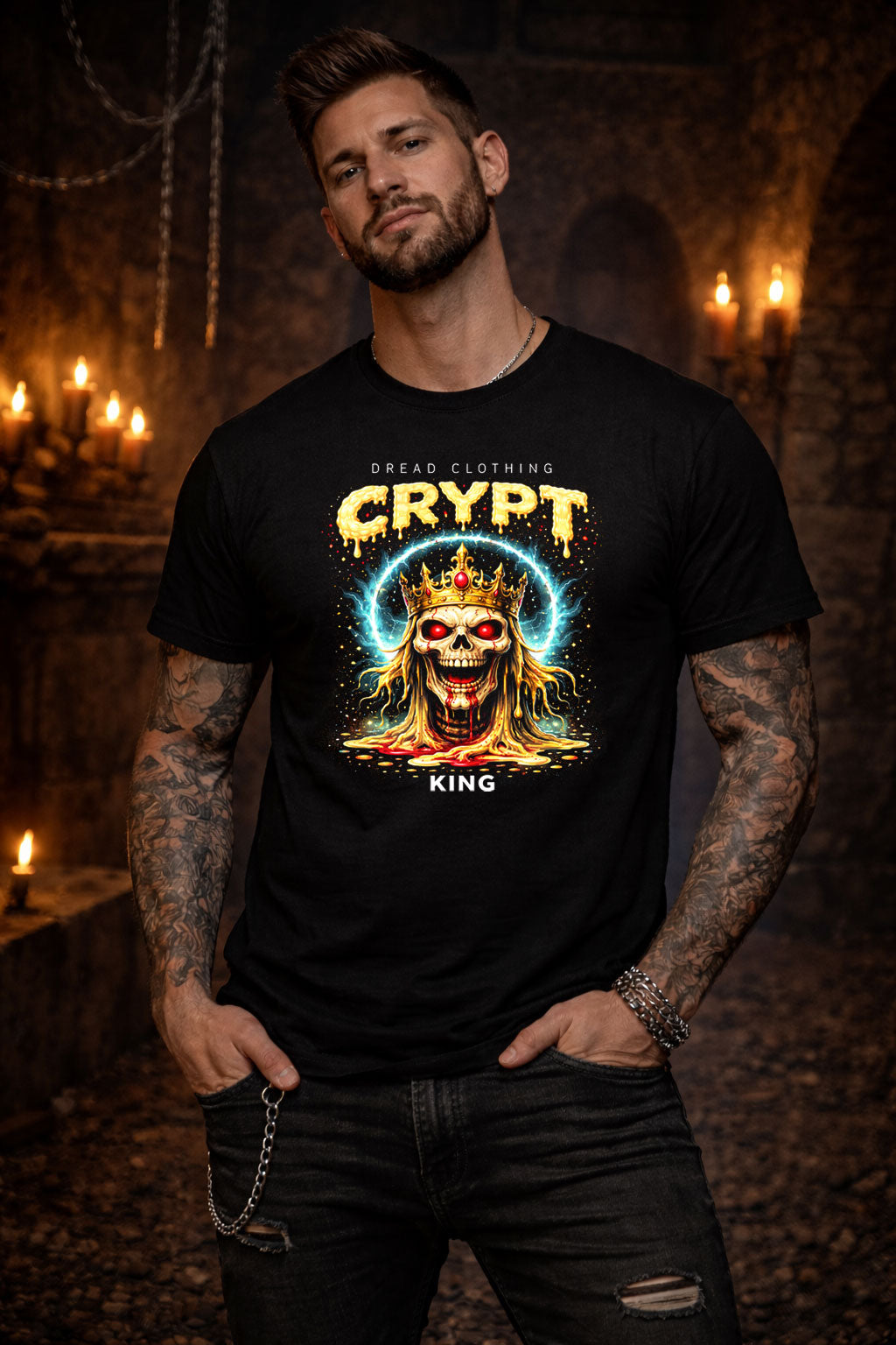 Crypt King Skull Unisex Toxic Gothic Horror Graphic T-Shirt Dark Occult Tee