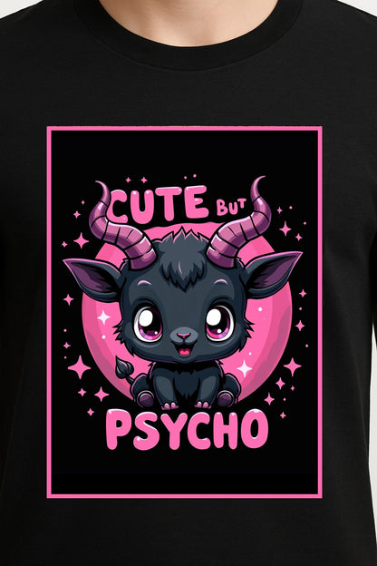 Cute But Psycho Unisex T-Shirt – Kawaii Dark Humor Goat Adorably Chaotic Graphic Tee