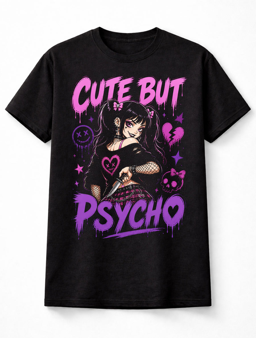 Cute But Psycho Gothic Anime Girl Yandere Horror Graphic Unisex T-Shirt