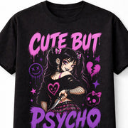 Cute But Psycho Gothic Anime Girl Yandere Horror Graphic Unisex T-Shirt