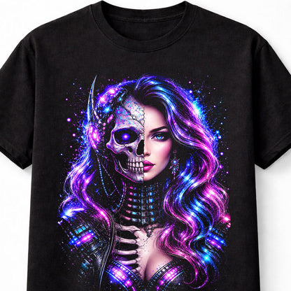 Cyberpunk Skeleton Woman Neon Sci Fi Gothic Skull Unisex T-Shirt