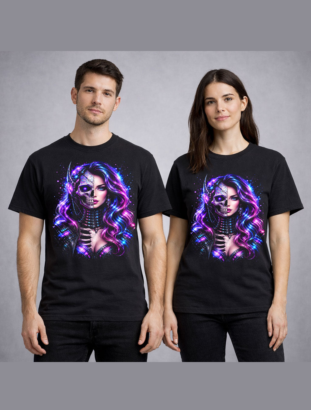 Cyberpunk Skeleton Woman Neon Sci Fi Gothic Skull Unisex T-Shirt