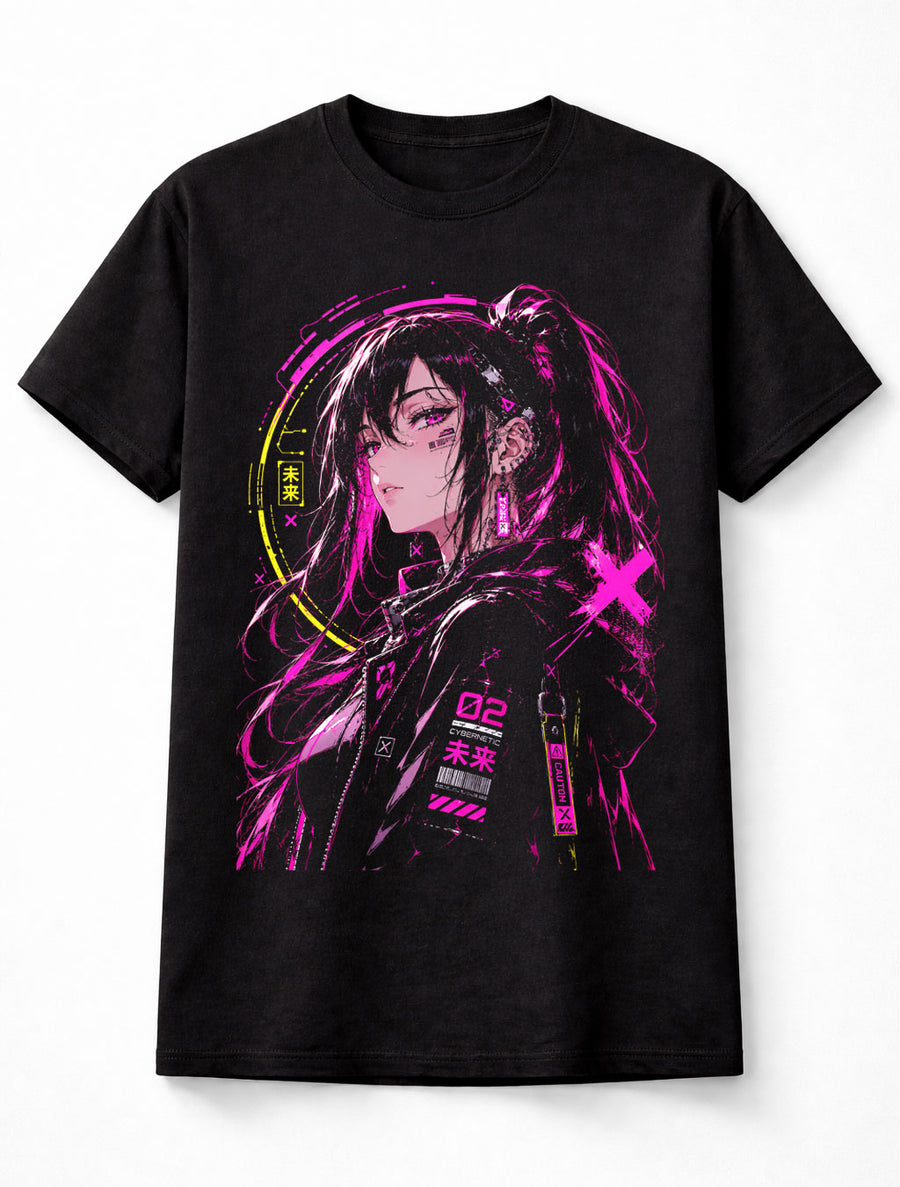 Cyberpunk Anime Girl Neon Futuristic Japanese Manga Graphic Unisex T-Shirt