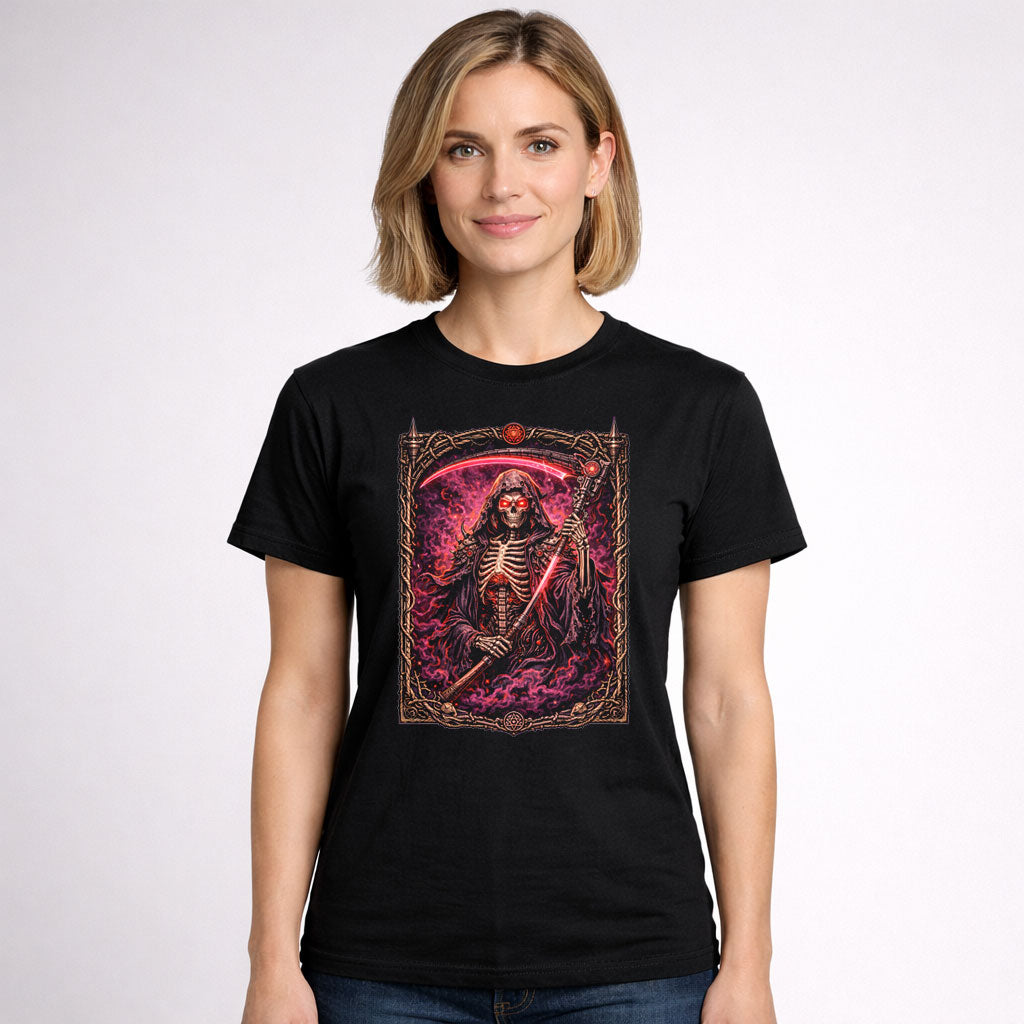 Crimson Arc Cyber Reaper Unisex T-Shirt Neon Scythe Grim Magitek Art Te
