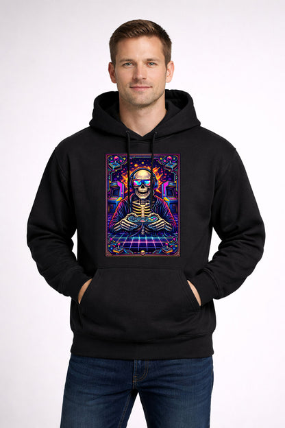 Retro Arcade Skeleton Gamer Unisex Gothic Neon Gaming Graphic T-Shirt