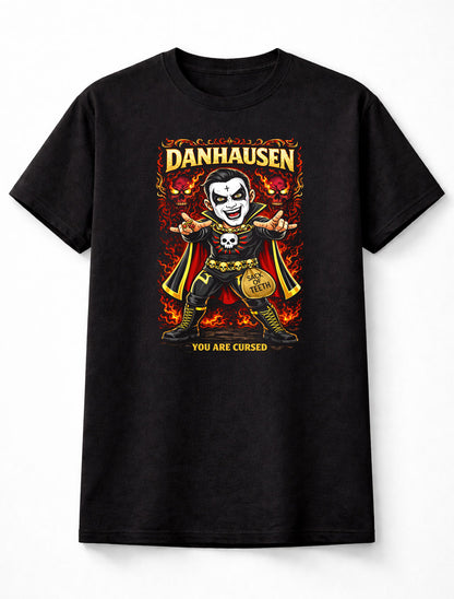 Danhausen You Are Cursed Wrestling T-Shirt Cartoon Wrestler Horror Skull Fire Graphic Sack of Teeth Fan Tee Adults & Kids Unisex T-Shirt