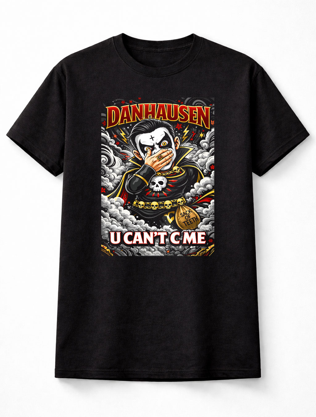 Danhausen U Can’t C Me Wrestling T-Shirt Cartoon Horror Graphic Skull Smoke Design Cursed Character Fan Tee Dark Comedy Style Evil Wrestler Adult & Kids Unisex T-Shirt