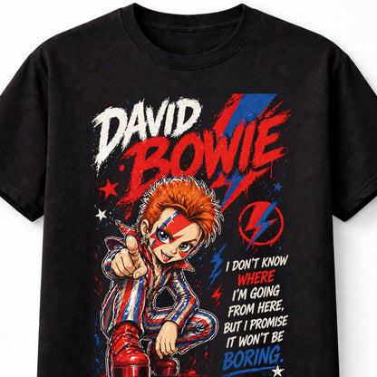 David Bowie Ziggy Stardust Glam Rock Lightning Bolt Graphic T-Shirt I Dont Know Where Im Going Quote Music Fan Retro Tee Adult & Kids Unisex T-Shirt