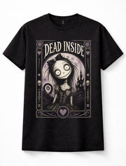 Dead Inside Tim Burton Style Gothic Girl Creepy Doll Dark Horror Skull Emo Black Unisex T-Shirt