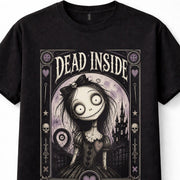 Dead Inside Tim Burton Style Gothic Girl Creepy Doll Dark Horror Skull Emo Black Unisex T-Shirt