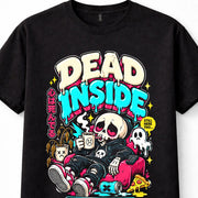 Dead Inside Skeleton Emo Goth Dark Humour Cartoon Retro Unisex T-Shirt