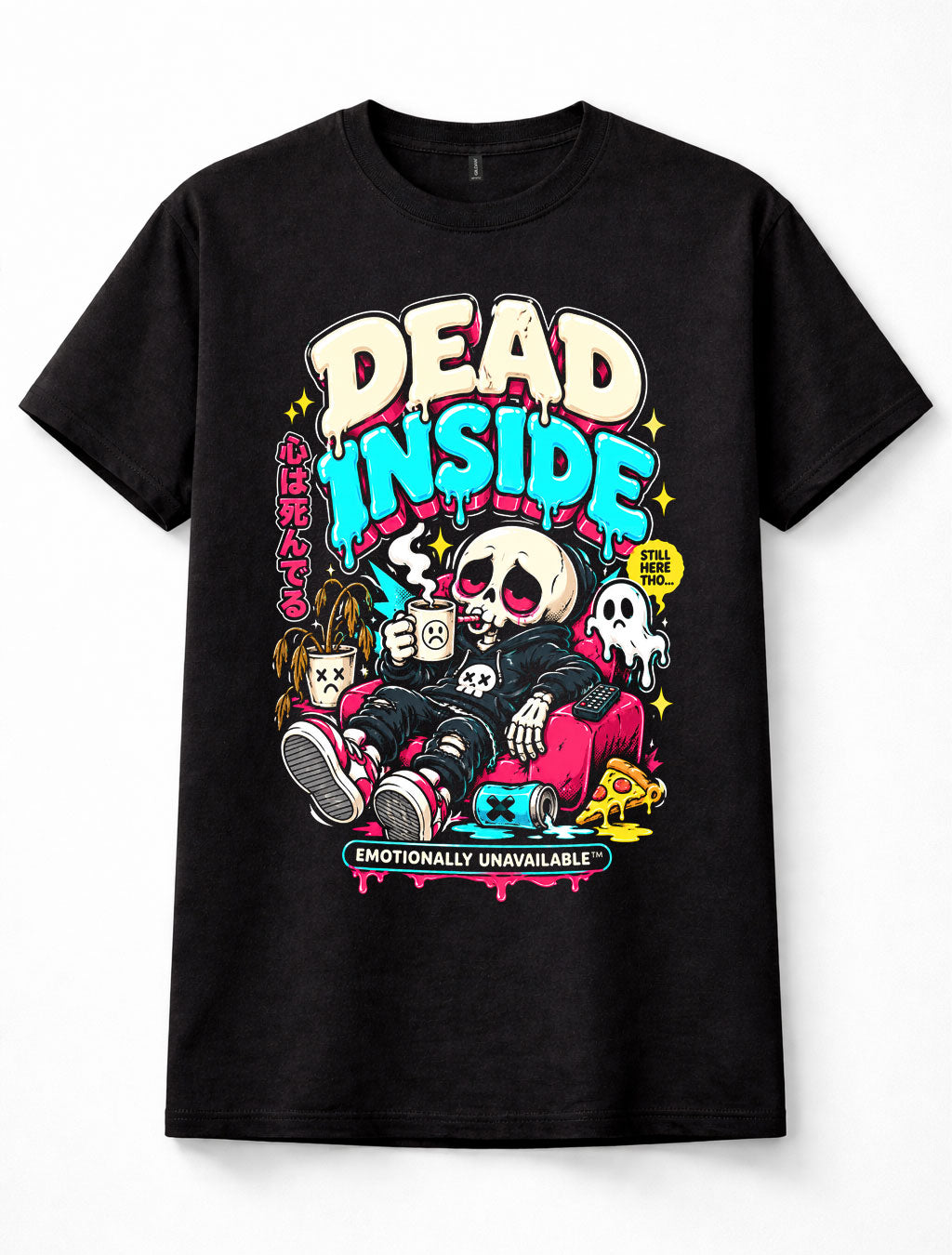 Dead Inside Skeleton Emo Goth Dark Humour Cartoon Retro Unisex T-Shirt