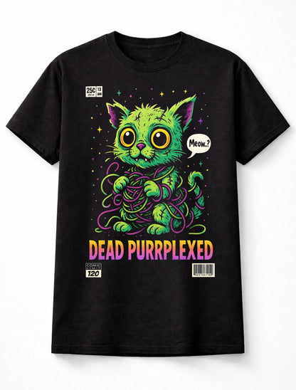 Zombie Cat T Shirt Dead Purrplexed Horror Halloween Tee Unisex Black
