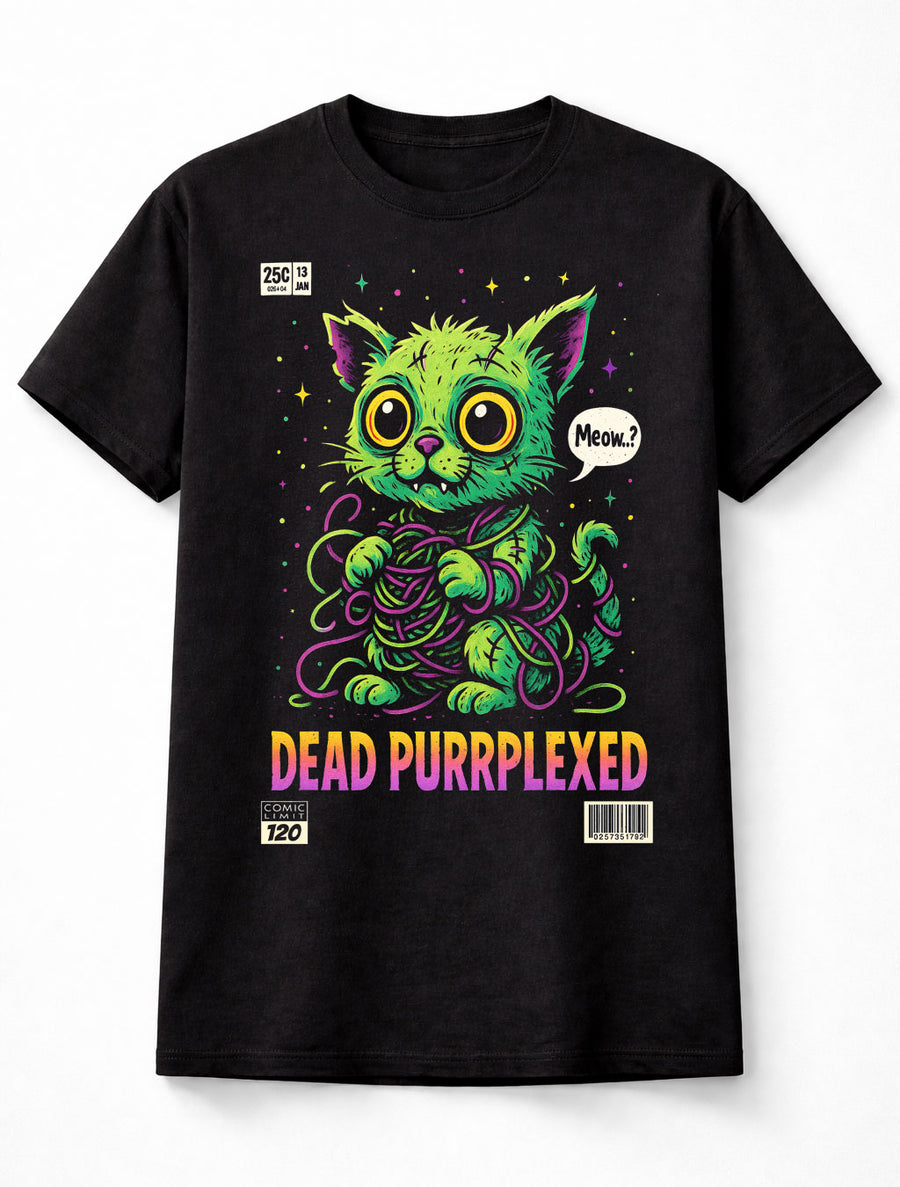 Zombie Cat T Shirt Dead Purrplexed Horror Halloween Tee Unisex Black