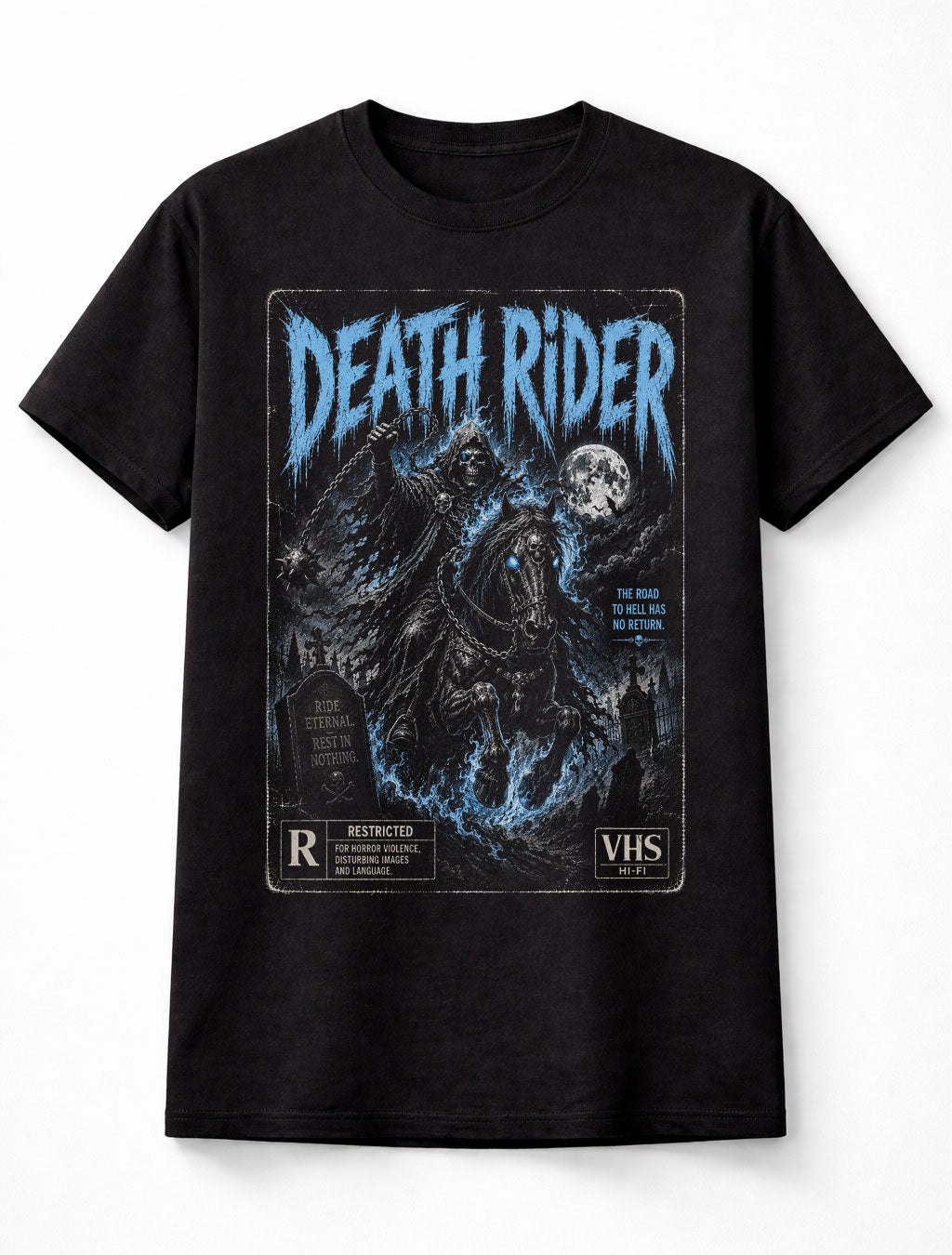 Death Rider Horror Grim Reaper VHS Gothic Graveyard Unisex T-Shirt
