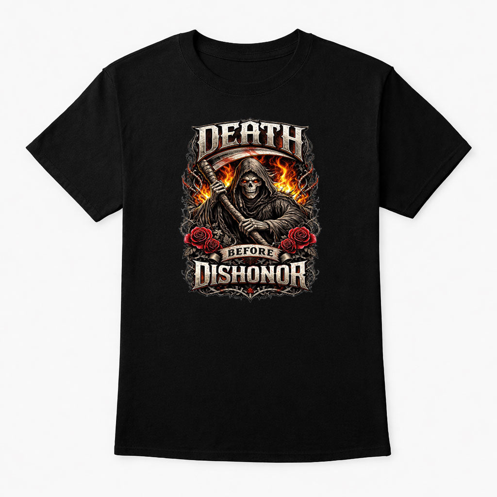 Death Before Dishonor Grim Reaper Scythe T-Shirt Unisex Gothic Warrior Style