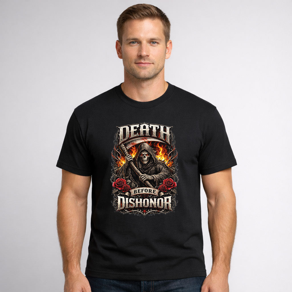 Death Before Dishonor Grim Reaper Scythe T-Shirt Unisex Gothic Warrior Style